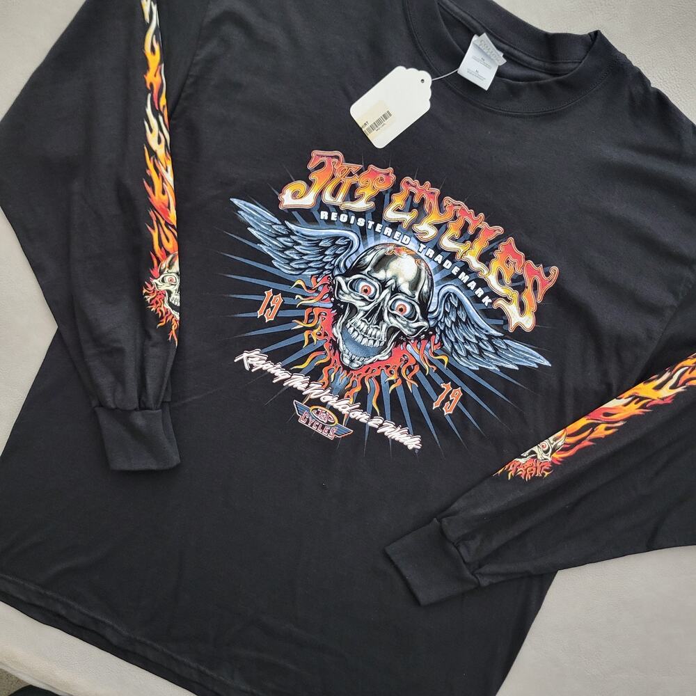 Vintage J&P Cycles Keeping The World On 2 Wheels Skull Flame Shirt Size XL